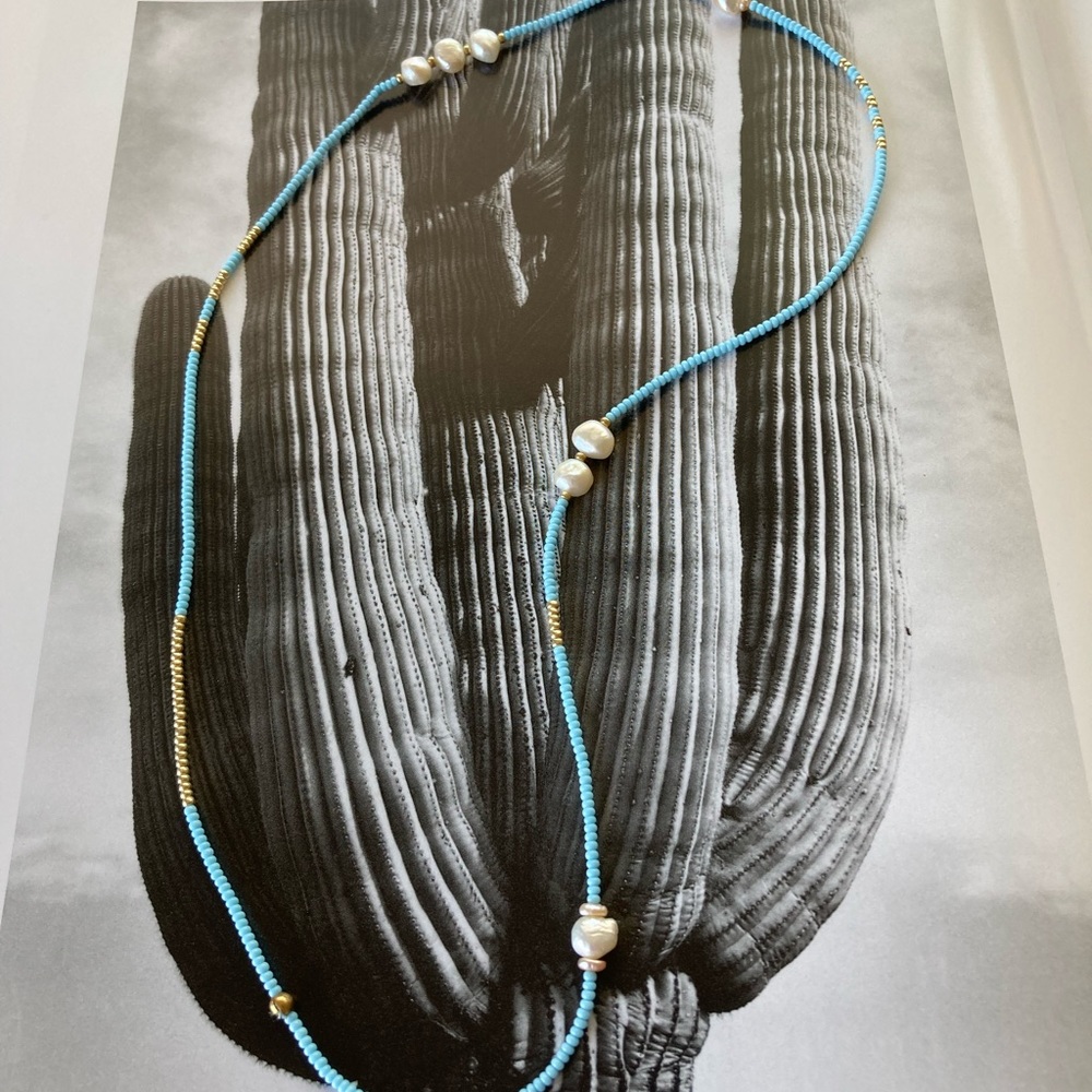 Handcrafted pearl and Japanese beaded necklace.